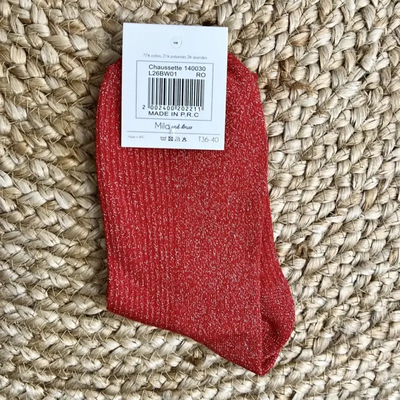 V278 - Chaussettes paillettes "Iconic" - rouge - sans-taille