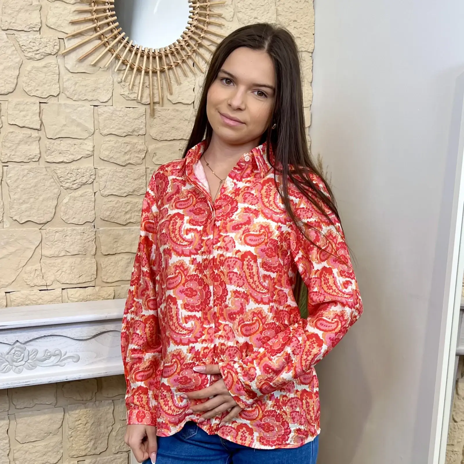 I678 - Chemise imprimée (T36-T38) - rouge - 38