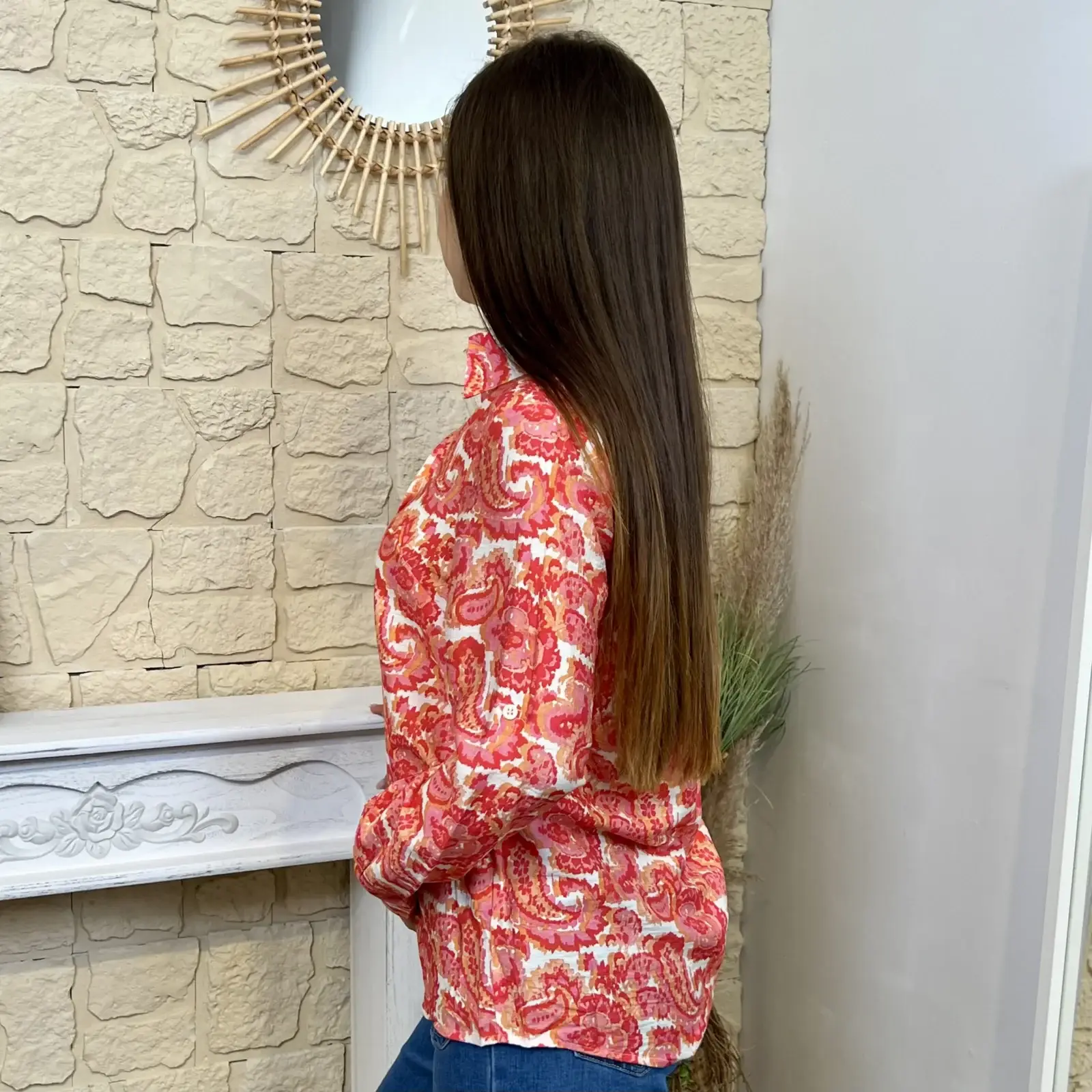 I678 - Chemise imprimée (T36-T38) - rouge - 38