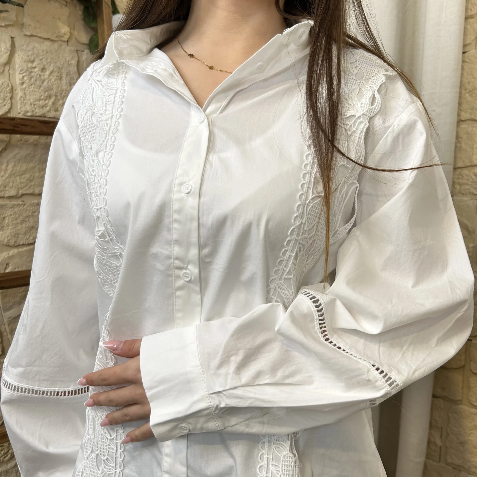 I664 - Chemise brodée (T36-T40) - blanc - 40