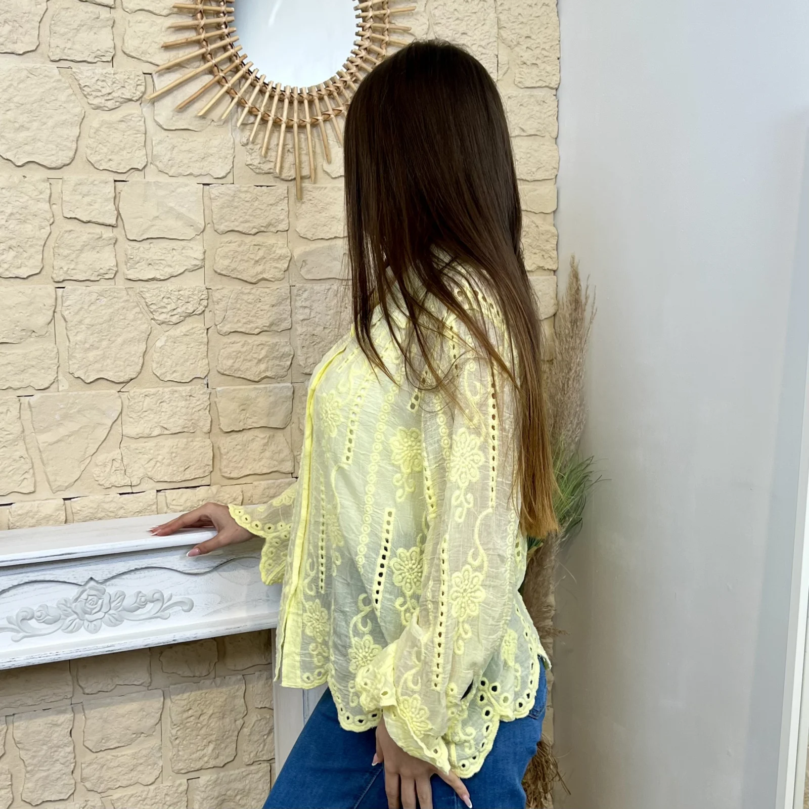 I749 - Chemise bohème (TU) - jaune-pale - taille-unique