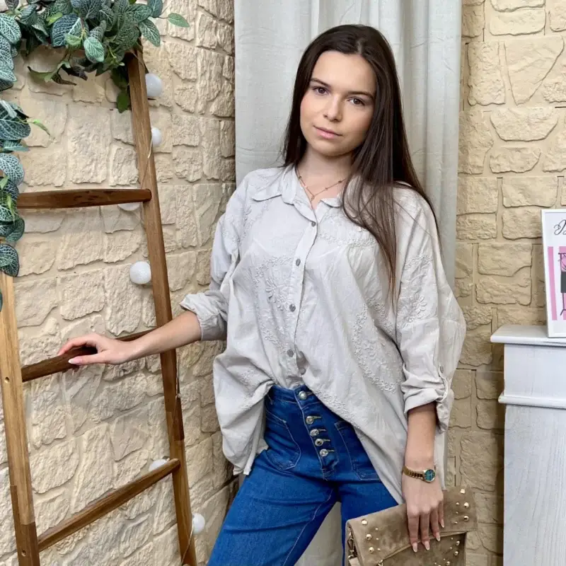 I722 - Chemise brodée (TU) - beige - taille-unique