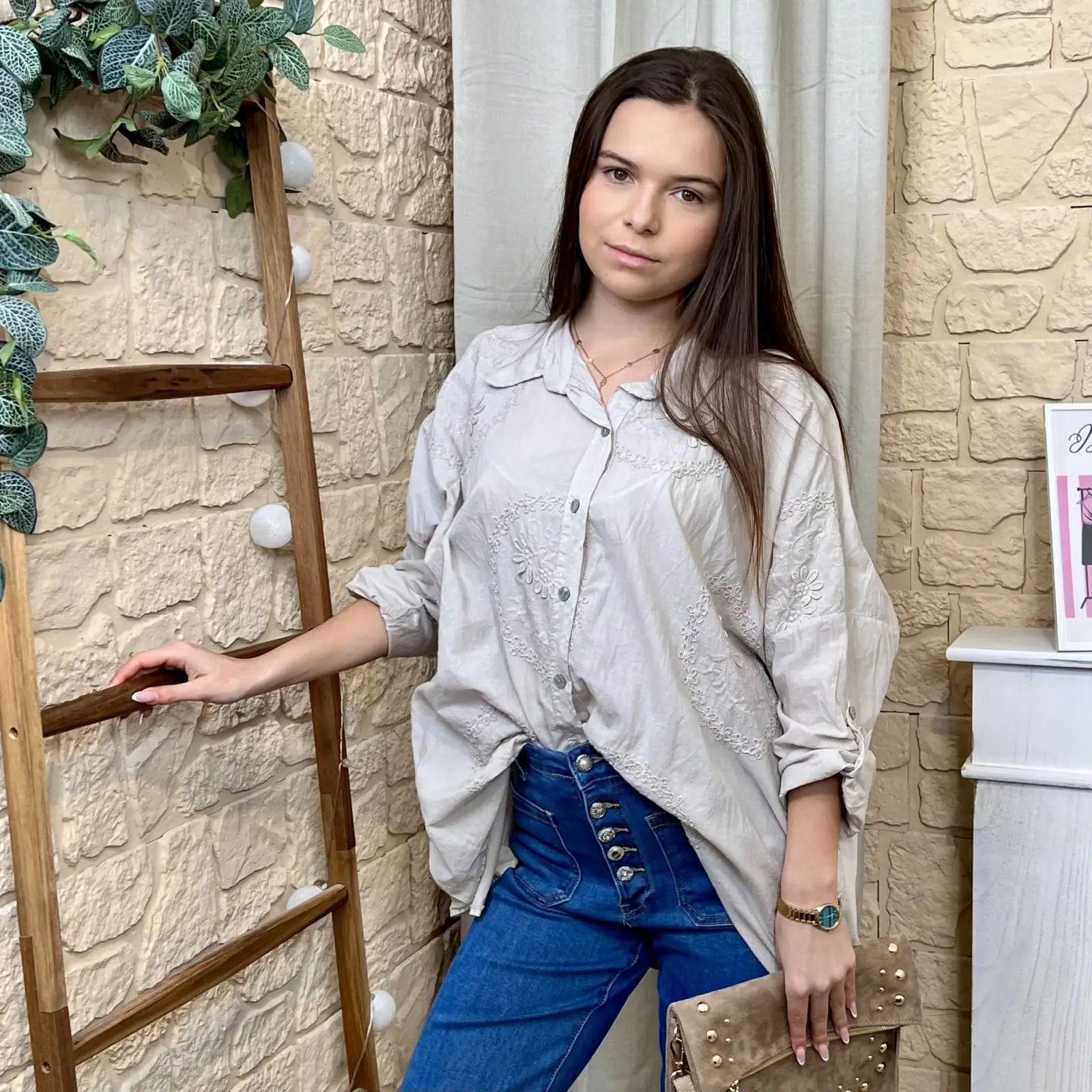 I722 - Chemise brodée (TU) - beige - taille-unique