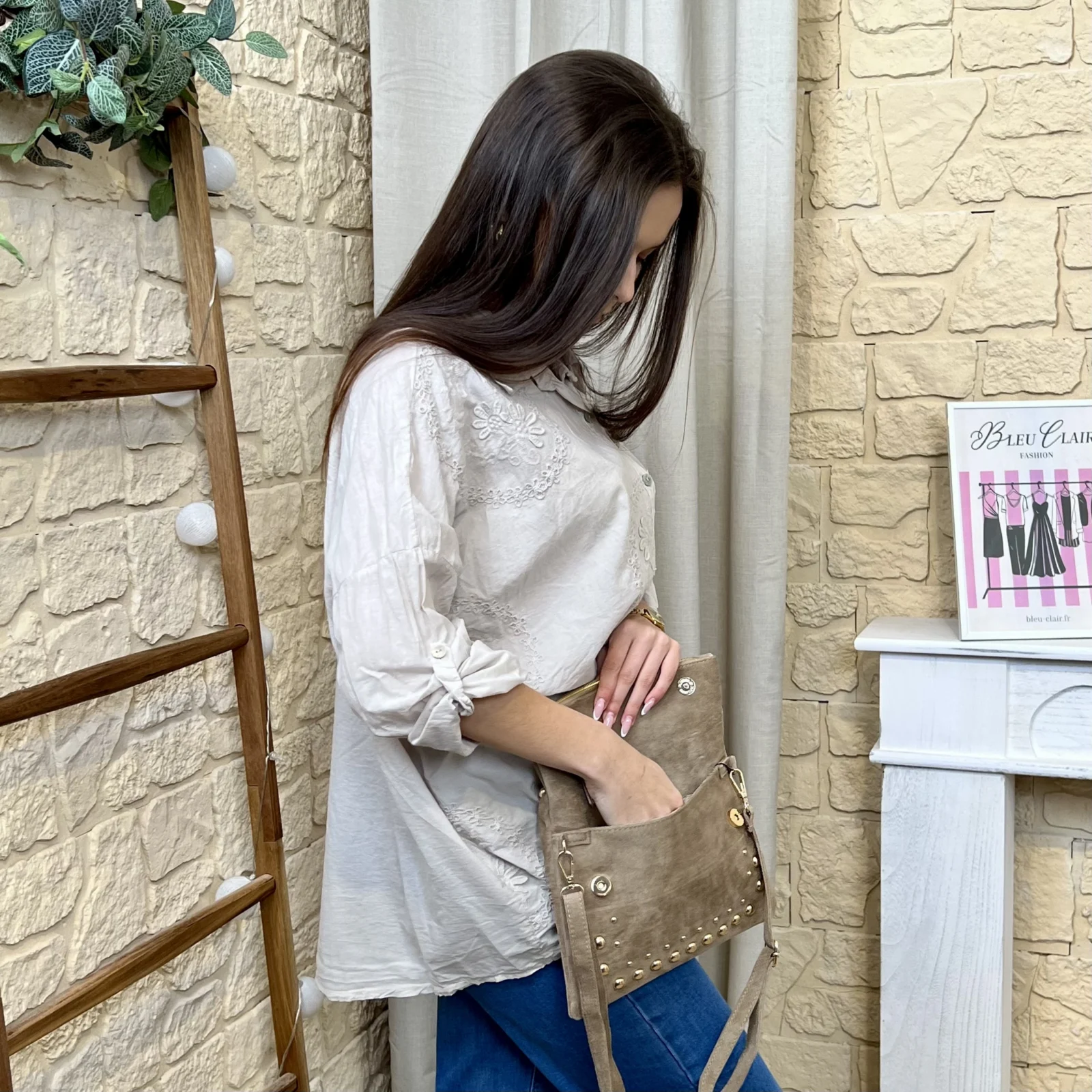 I722 - Chemise brodée (TU) - beige - taille-unique