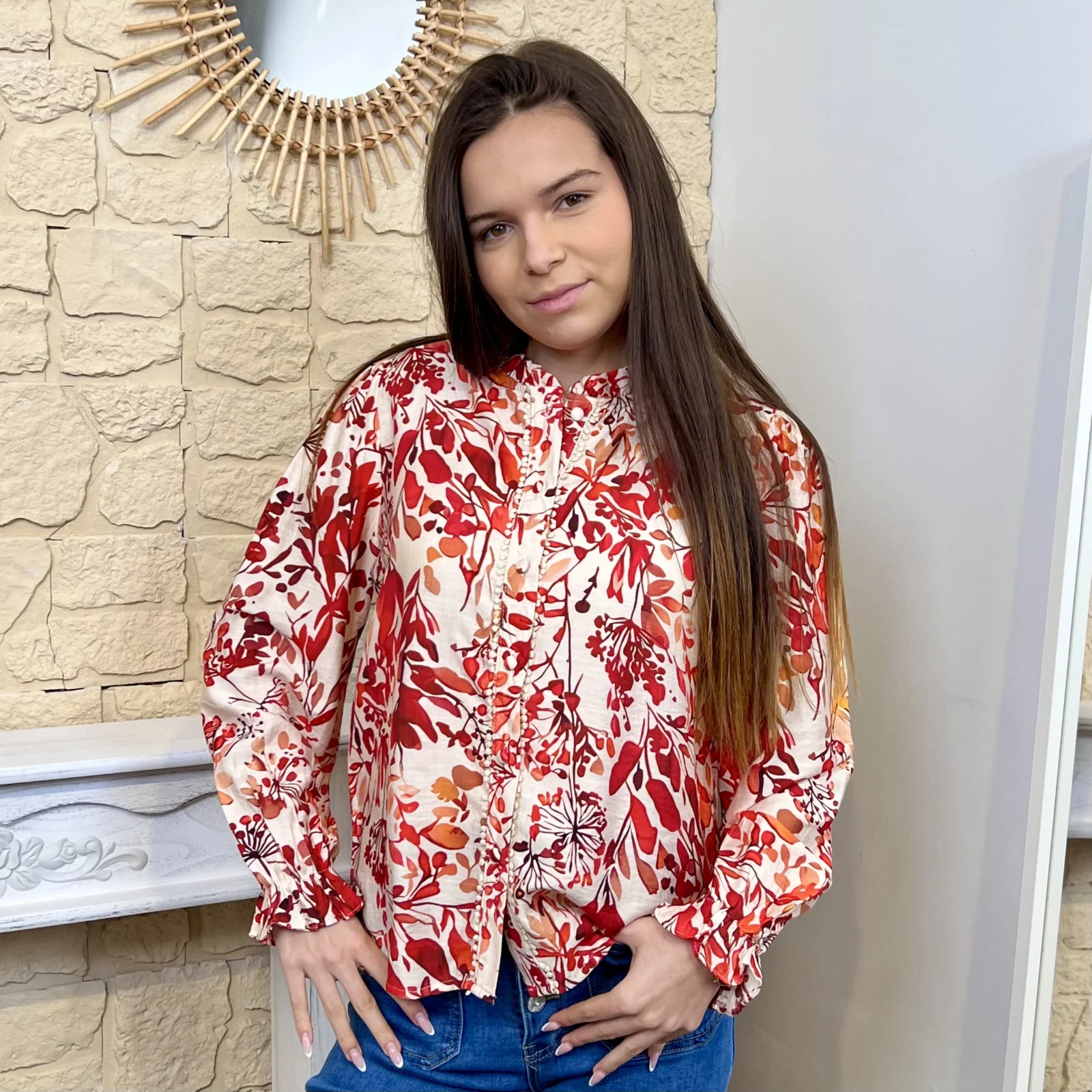 Blouse feuillage "By One" (T36-T38) - corail - 38