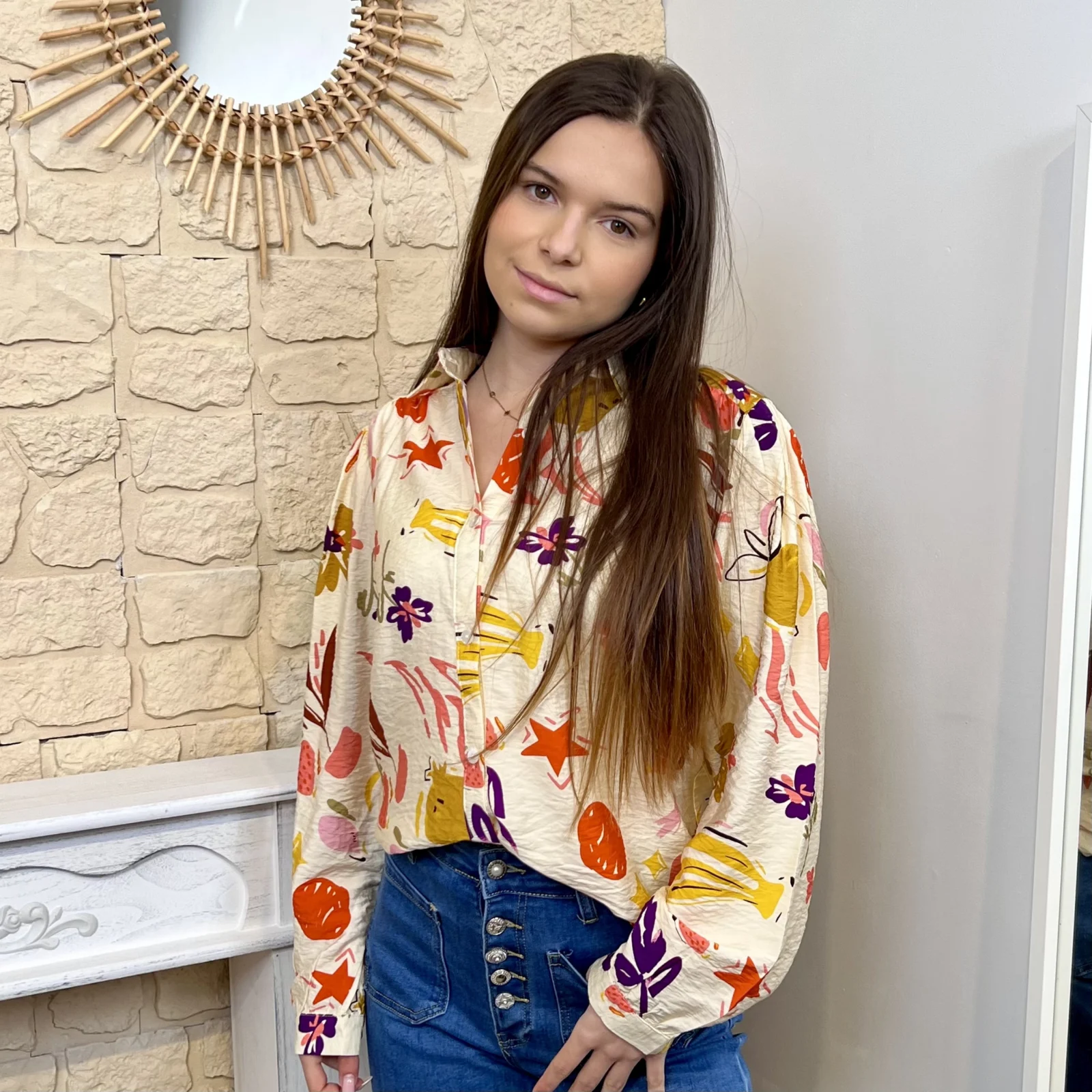 I647 - Chemise à fleurs (T36-T40) - beige - 40