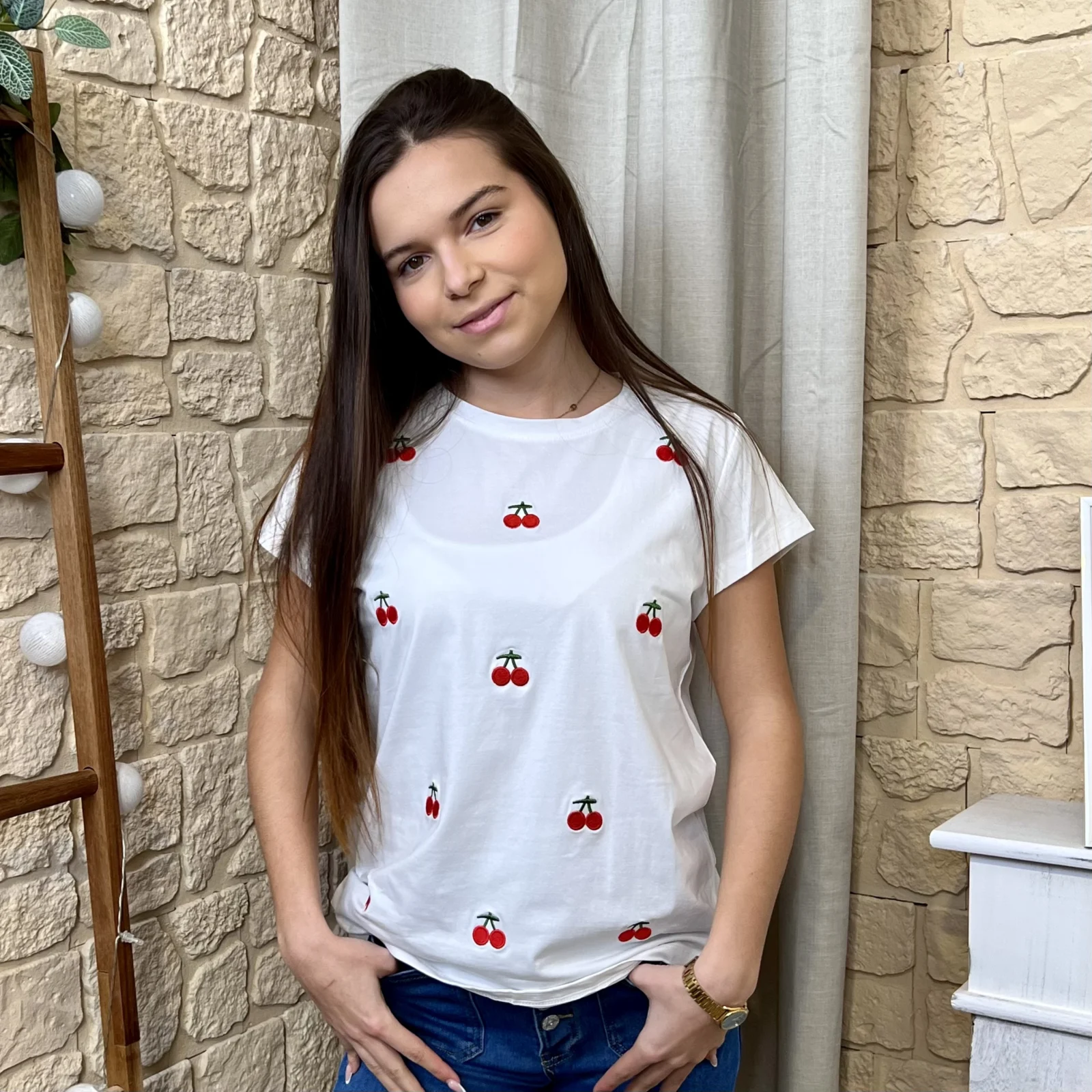 I637 - T-shirt cerises (T36-T40) - blanc - 40