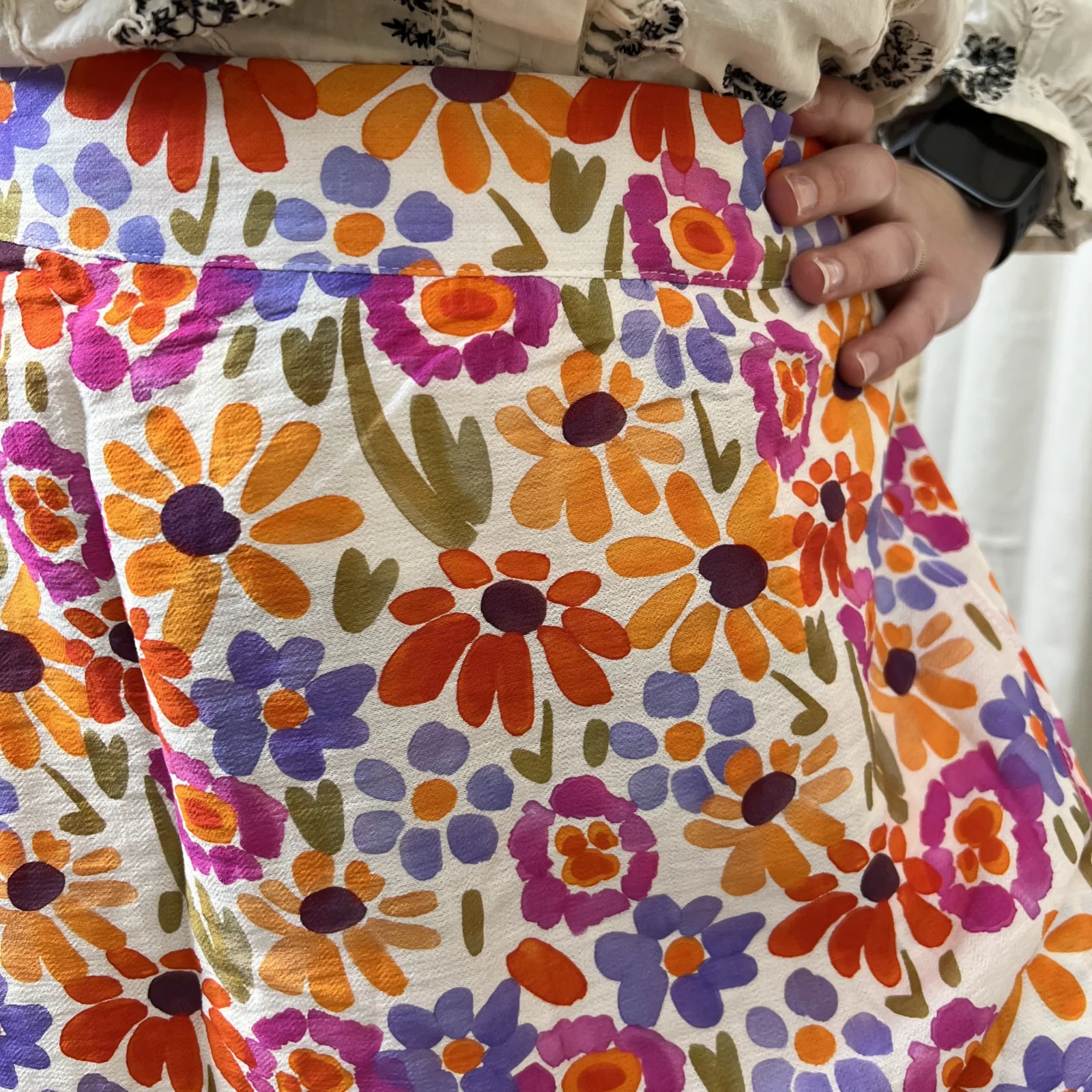 L674 - Jupe longue marguerites (T36-T38) - orange - 38