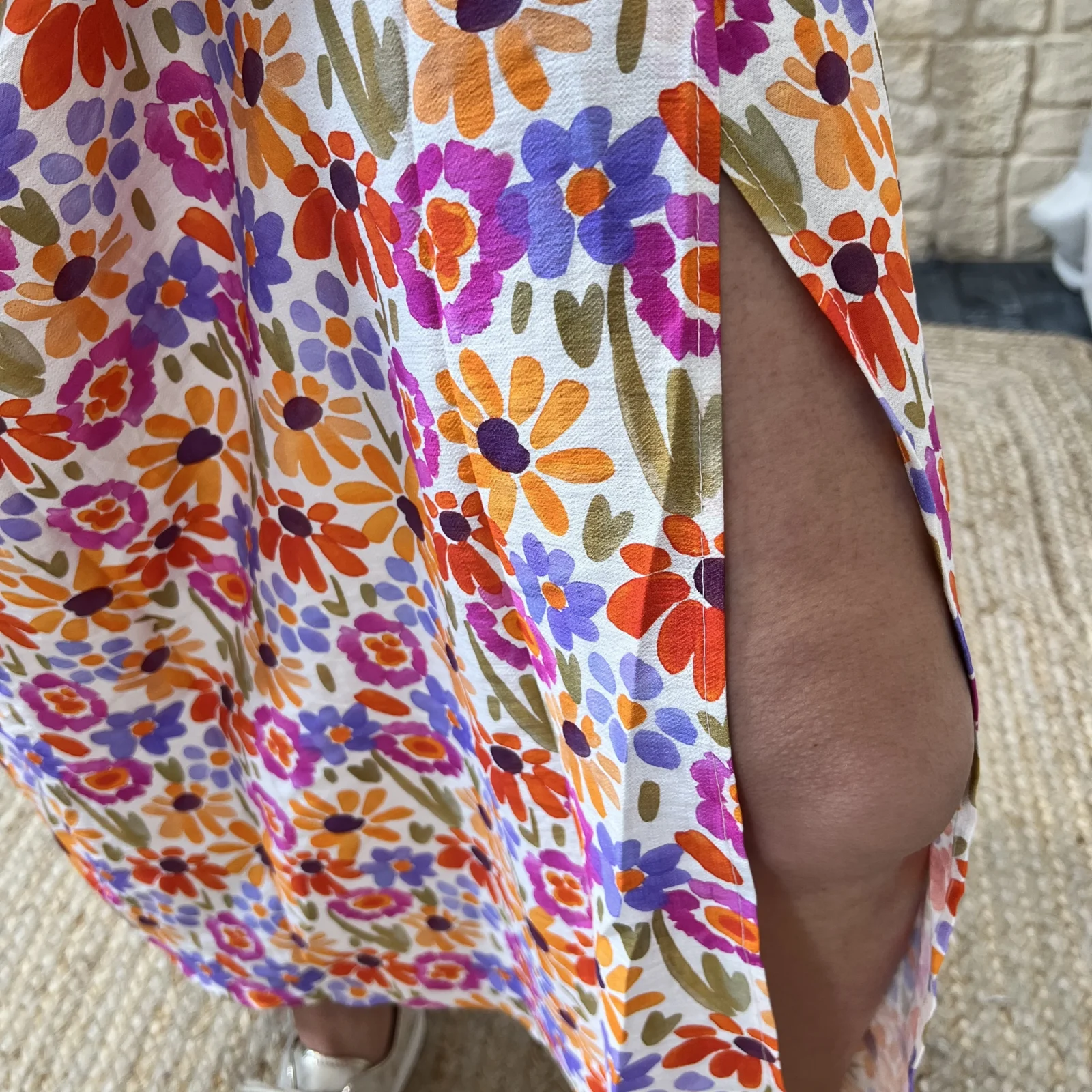 L674 - Jupe longue marguerites (T36-T38) - orange - 38