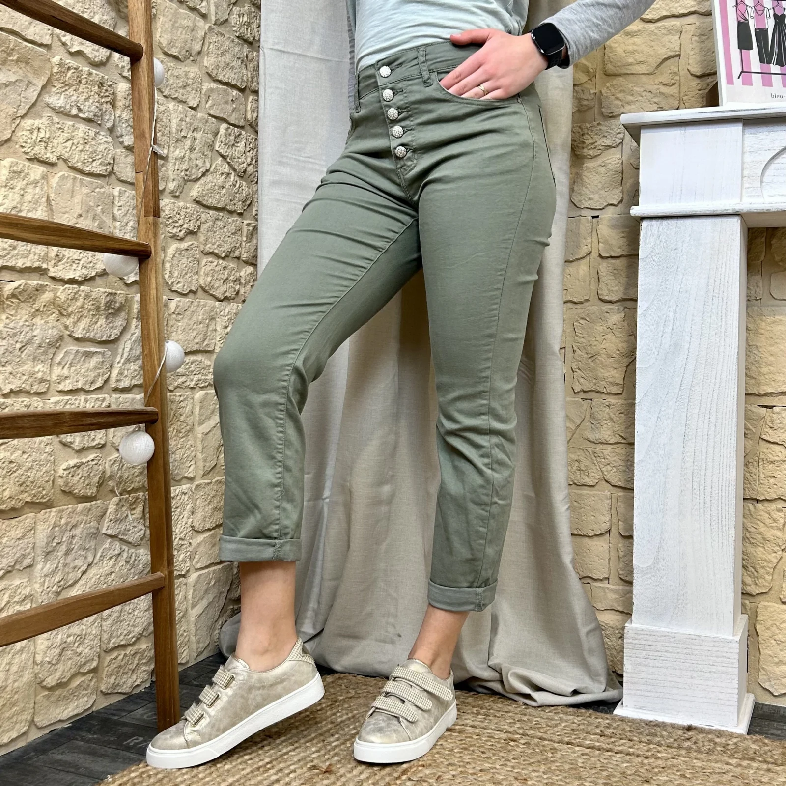 M947 - Jean droit 7/8ème (T36-T44) - kaki - 44