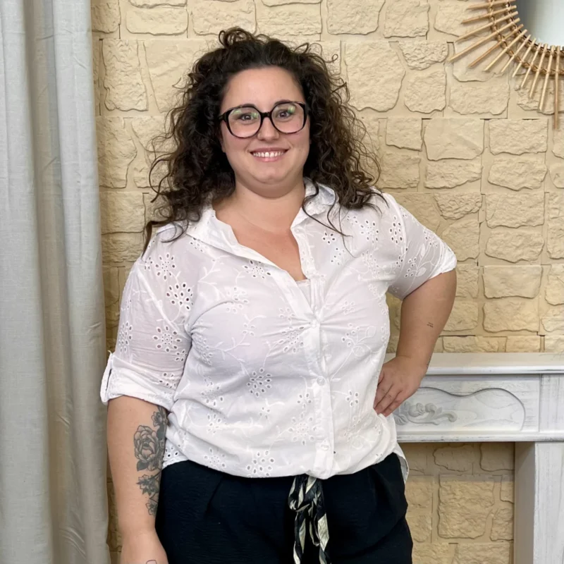 J678- Chemise coton brodée - blanc - taille-unique-grande-taille