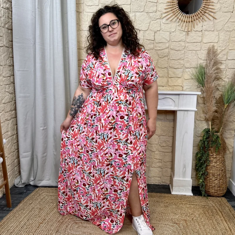 J686 - Robe Fleurie (T40-48) - fuchsia - 48