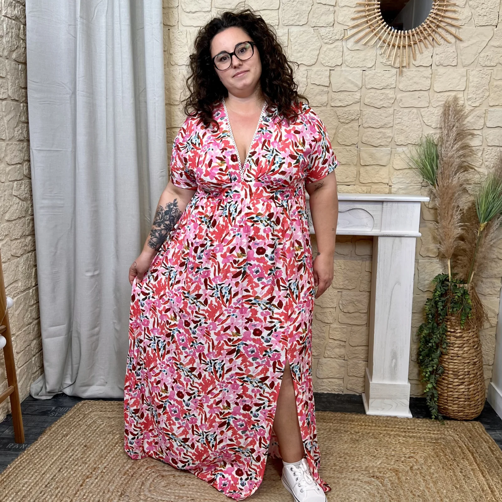 J686 - Robe Fleurie (T40-48) - fuchsia - 48