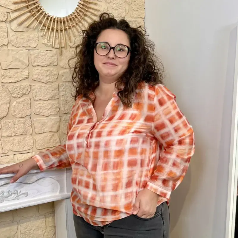 J718 - Blouse à carreaux (T44-T52) - orange - 52