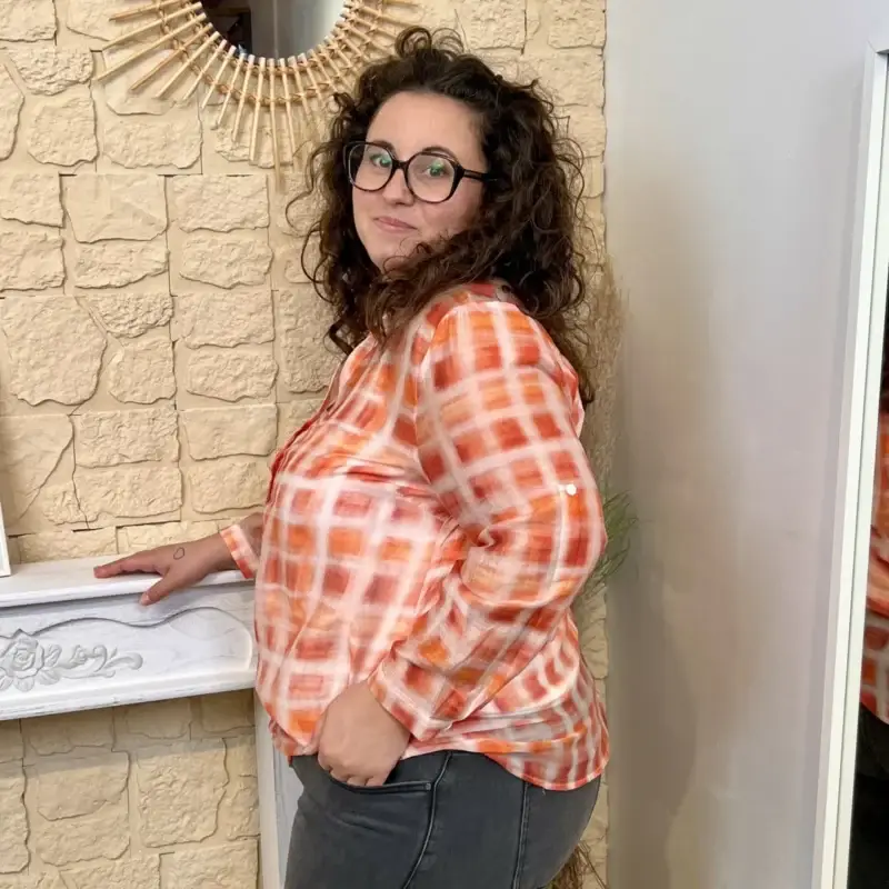 J718 - Blouse à carreaux (T44-T52) - orange - 52