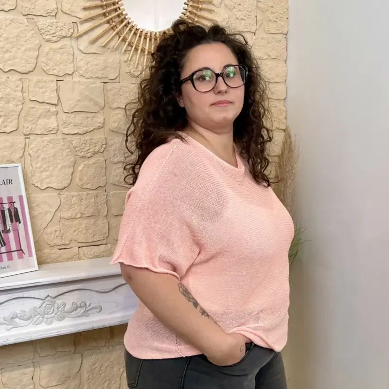 J681 - Pull léger (GT) - rose-poudre - taille-unique-grande-taille