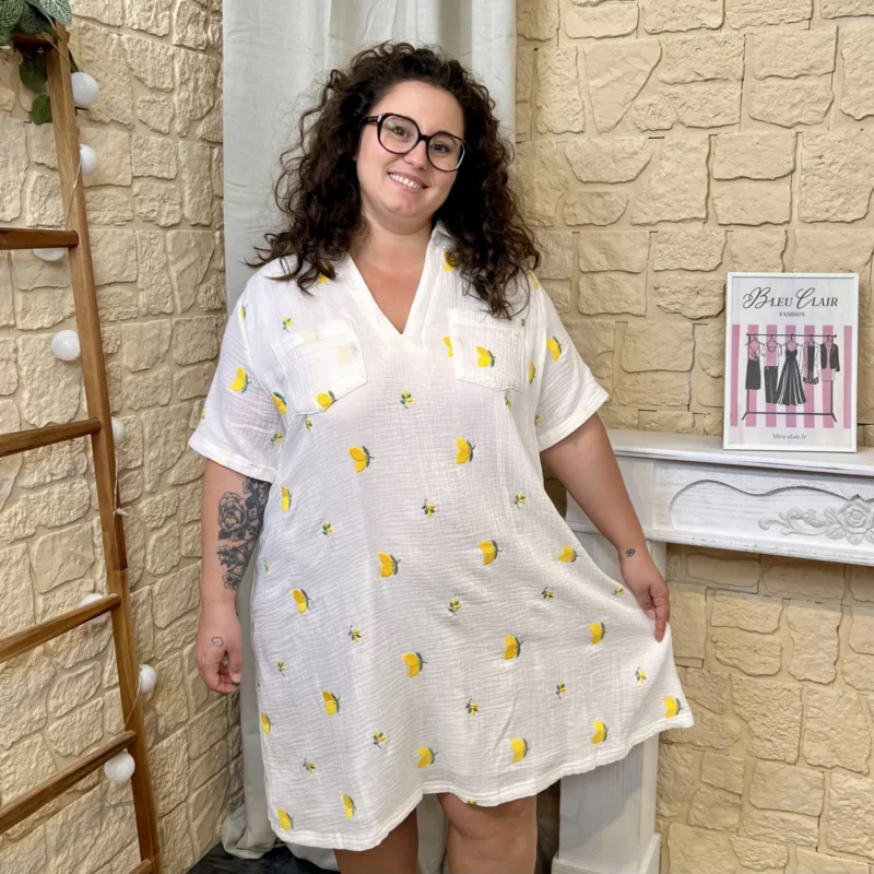 J682 - Robe en coton (T40-T48) - blanc - 48