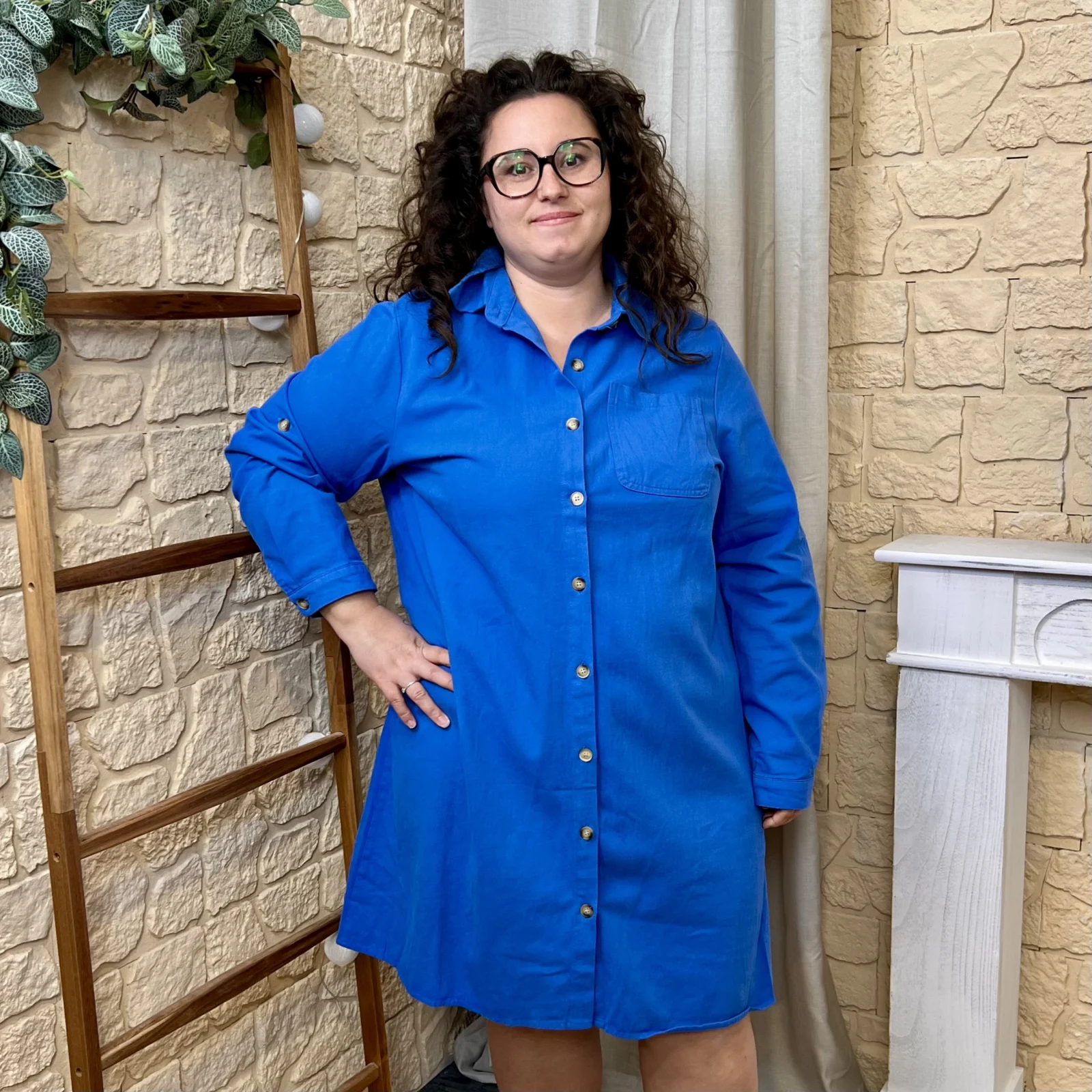 J661 - Robe boutonnée (T40-T48) - bleu-royal - 48