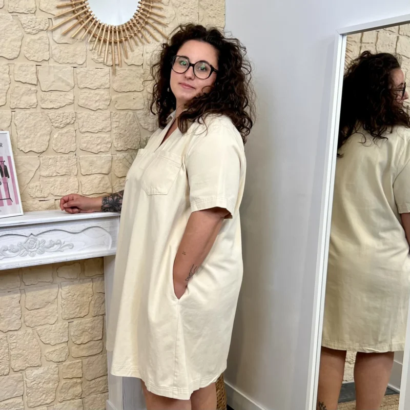 J652 - Robe évasée en toile (T40-T48) - beige - 48