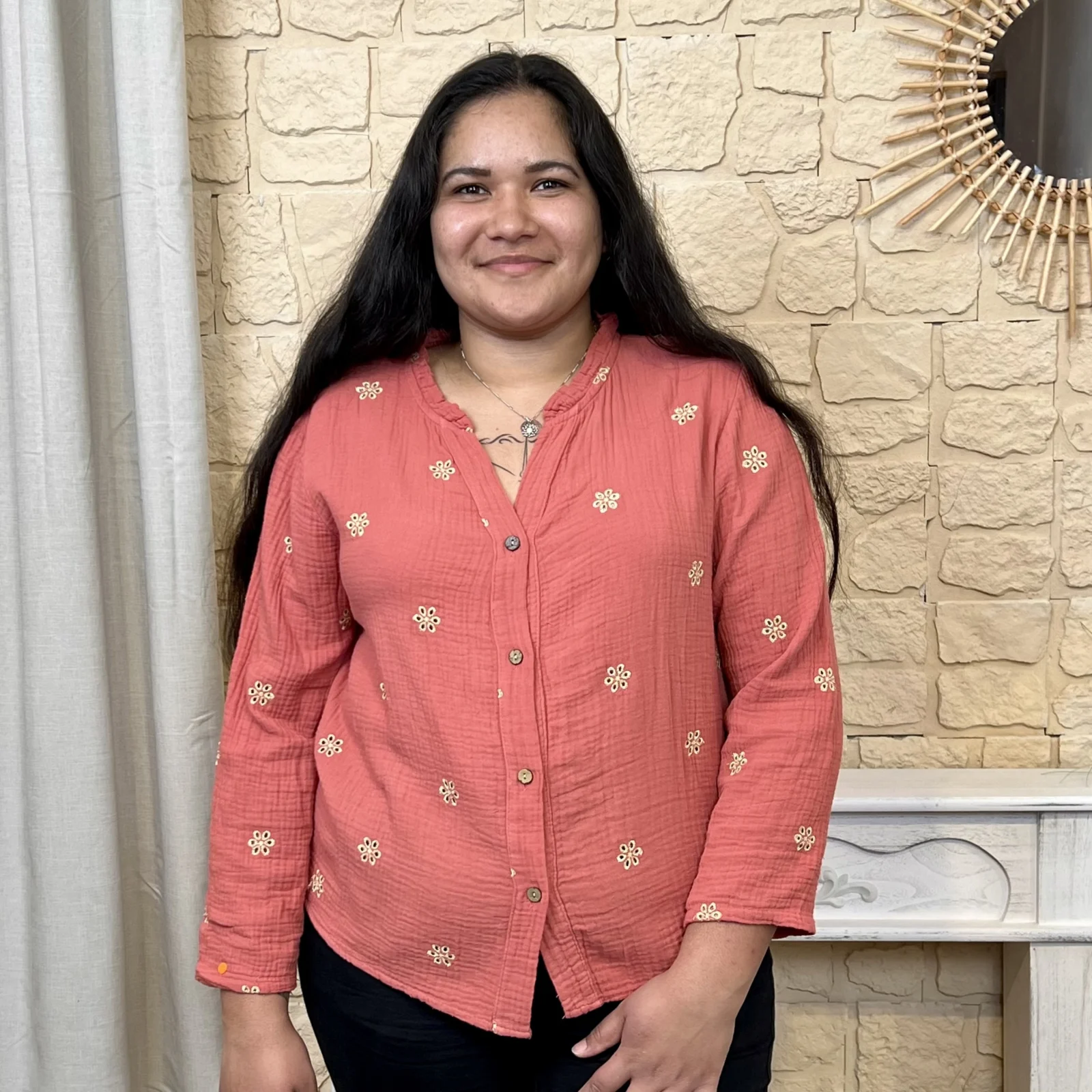 I633 - Chemise gaze de coton (TU) - corail - taille-unique