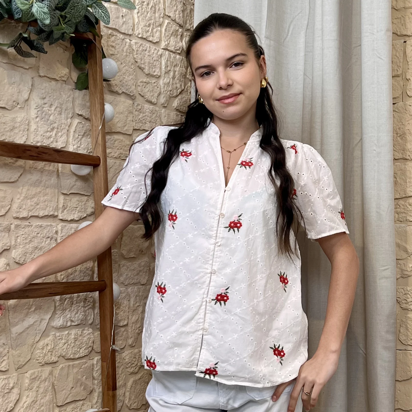 I619 - Chemise brodée - blanc - 38