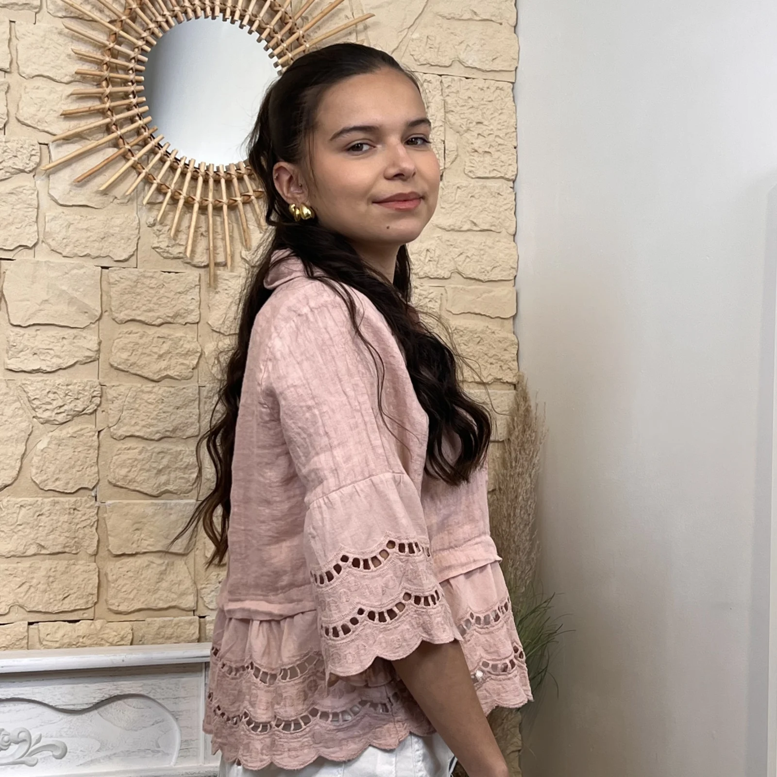 I623 - Chemisier bohême (TU) - rose-poudre - taille-unique