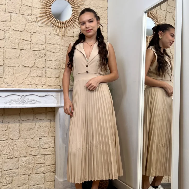 Robe habillée plissée Jolifly - beige - 44