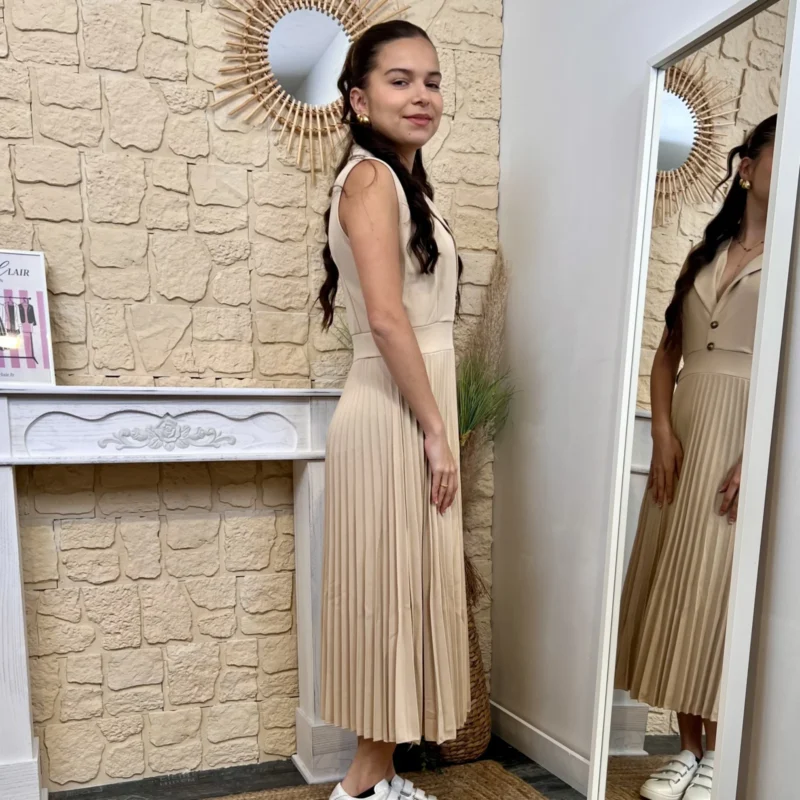 Robe habillée plissée Jolifly - beige - 44