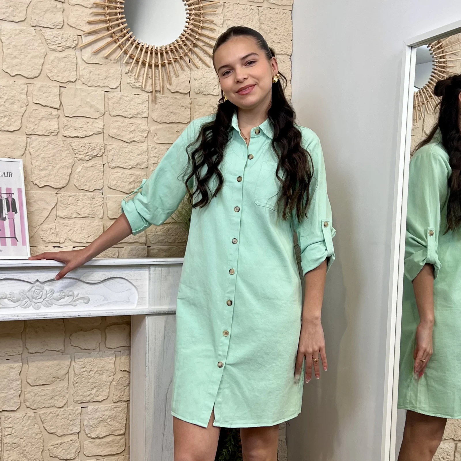 Robe chemise droite Maëlle (T36-T38) - vert-deau - 38