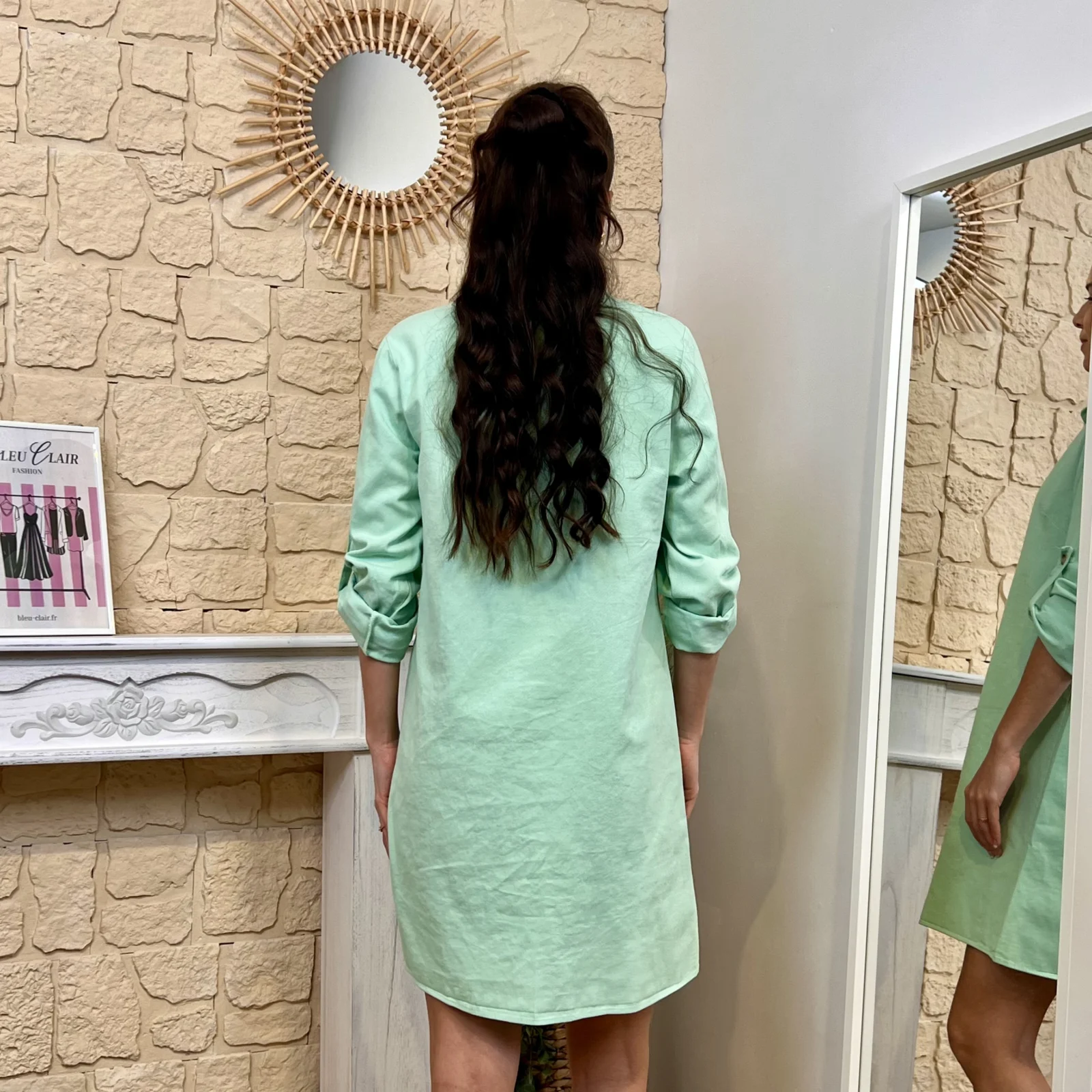 Robe chemise droite Maëlle (T36-T38) - vert-deau - 38