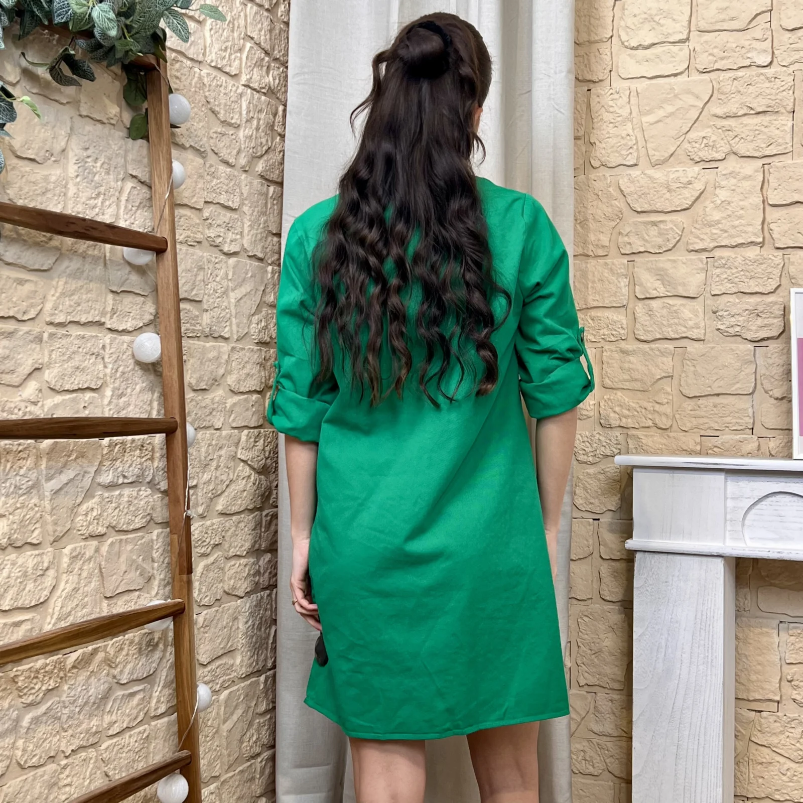 Robe chemise droite Maëlle (T36-T38) - vert-bresil - 38