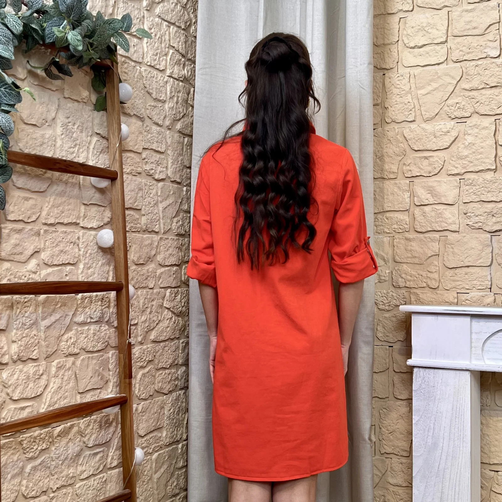 Robe chemise droite Maëlle (T36-T38) - corail - 38