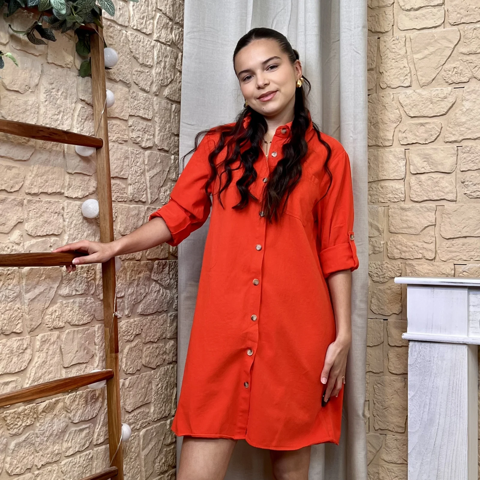 Robe chemise droite Maëlle (T36-T38) - corail - 38