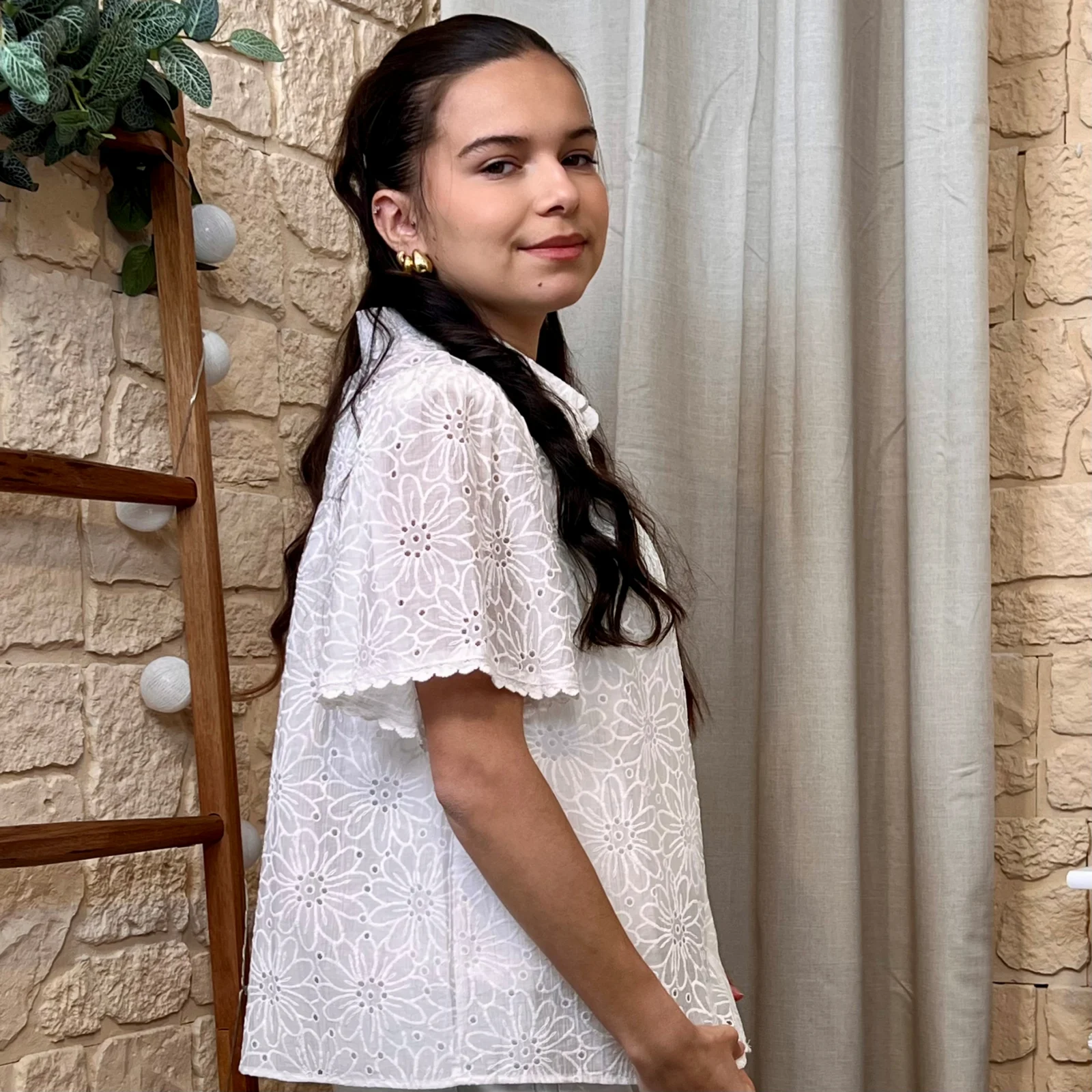 I634 - Chemisier brodé (T36-T38) - blanc - 38