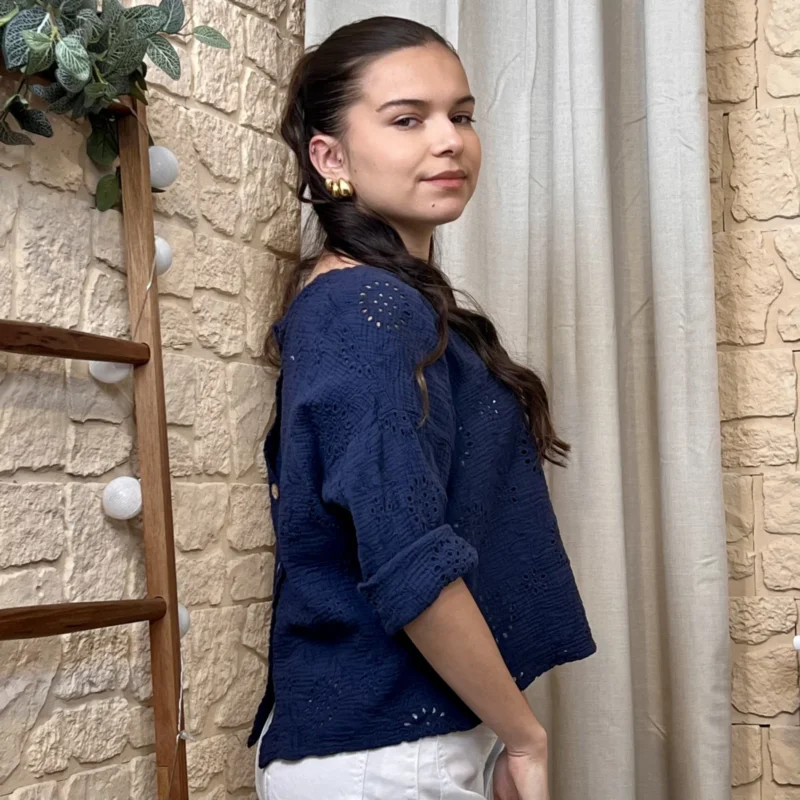 Blouse dos boutonné (taille unique) - marine - taille-unique