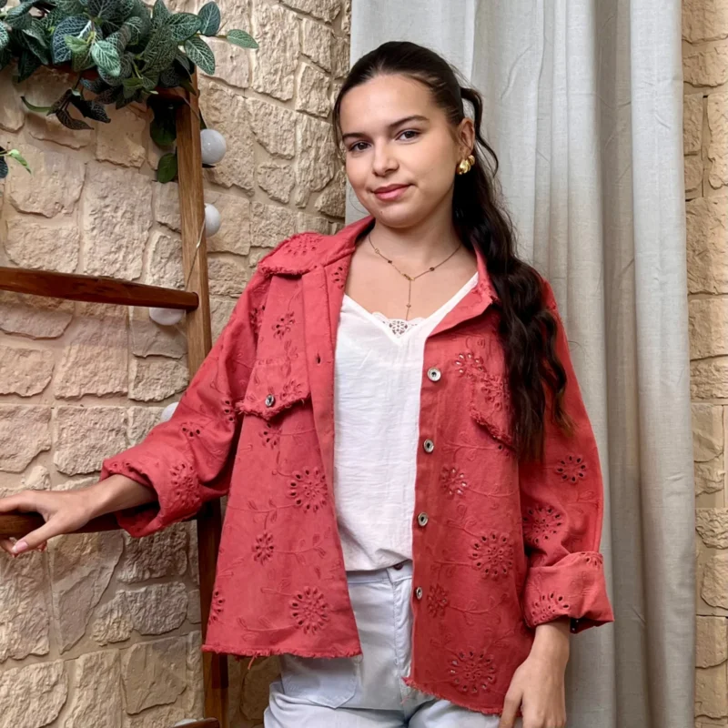 Veste en jean brodée (TU) - corail-terracota - taille-unique