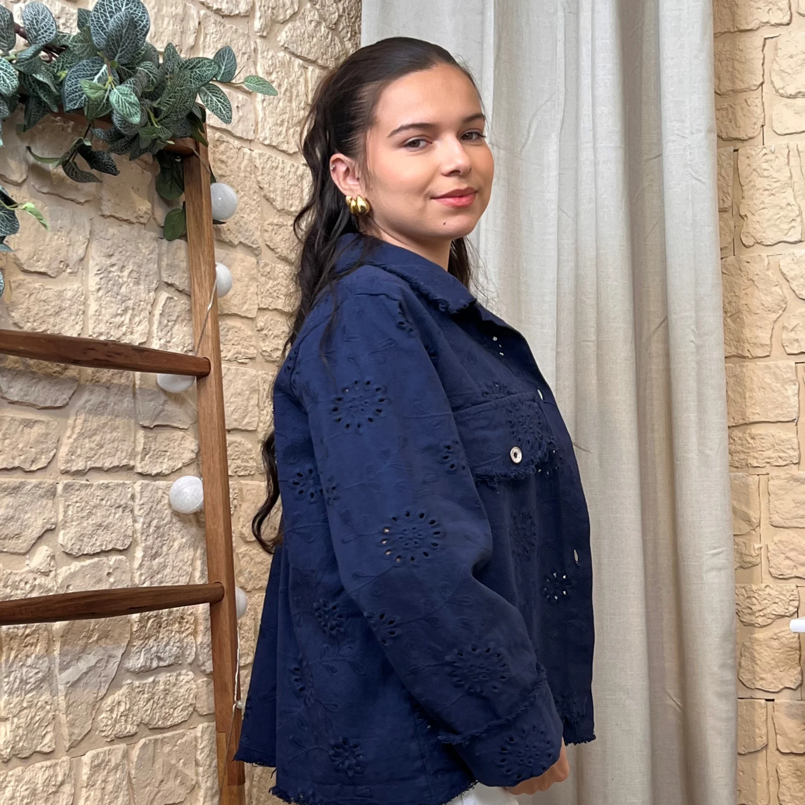 Veste brodée – Esprit bohème chic - marine-terracota - taille-unique
