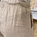 Pantalon large en lin femme – Dentelle ajourée - beige - taille-unique