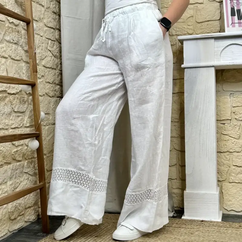 I578 - Pantalon en lin (TU) - blanc - taille-unique