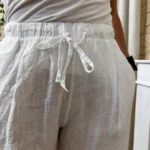 Pantalon large en lin femme – Dentelle ajourée - blanc - taille-unique-grande-taille
