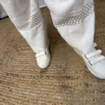 Pantalon large en lin femme – Dentelle ajourée - blanc - taille-unique-grande-taille