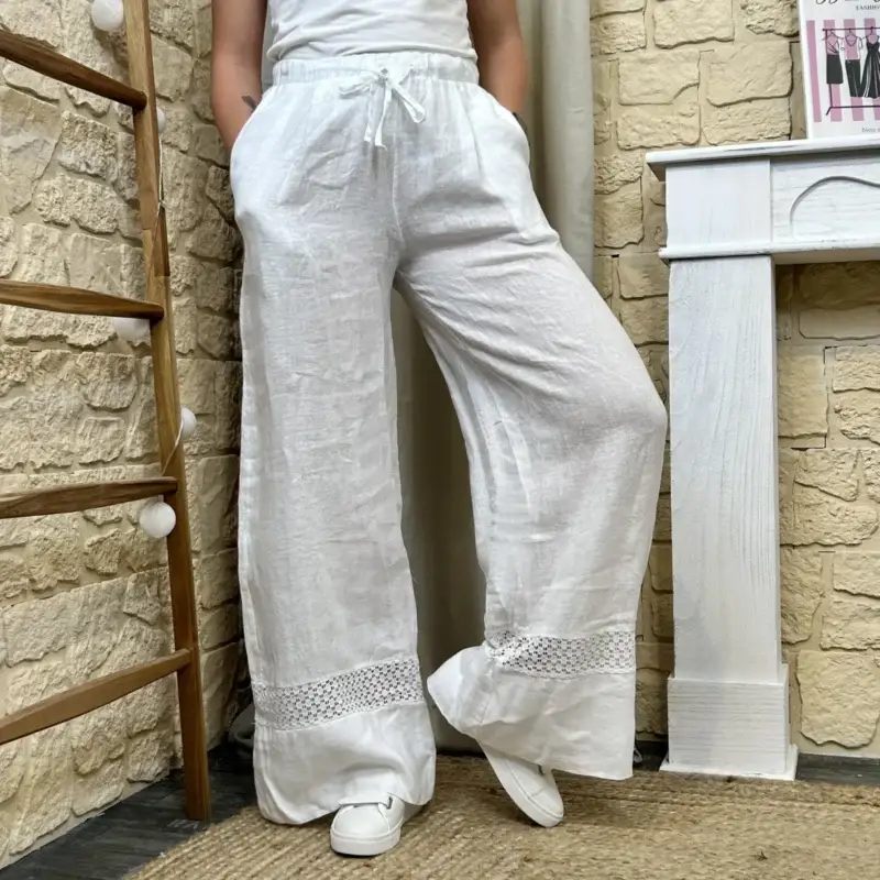I578 - Pantalon en lin (TU) - blanc - taille-unique