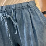 Pantalon large en lin femme – Dentelle ajourée - bleu-jeans - taille-unique