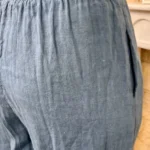 Pantalon large en lin femme – Dentelle ajourée - bleu-jeans - taille-unique