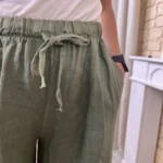 Pantalon large en lin femme – Dentelle ajourée - kaki - taille-unique-grande-taille