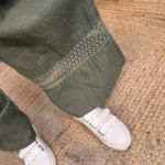 Pantalon large en lin femme – Dentelle ajourée - kaki - taille-unique-grande-taille