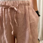 Pantalon large en lin femme – Dentelle ajourée - rose-poudre - taille-unique-grande-taille
