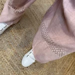 Pantalon large en lin femme – Dentelle ajourée - rose-poudre - taille-unique-grande-taille