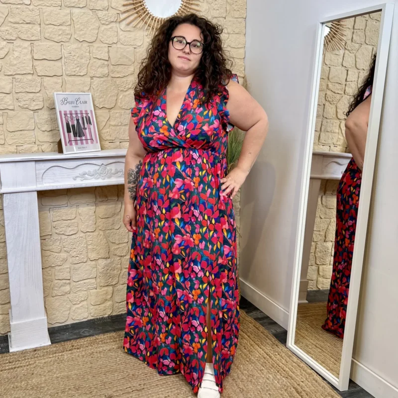 J621 - Robe longue fleurie - rouge-multi - 48