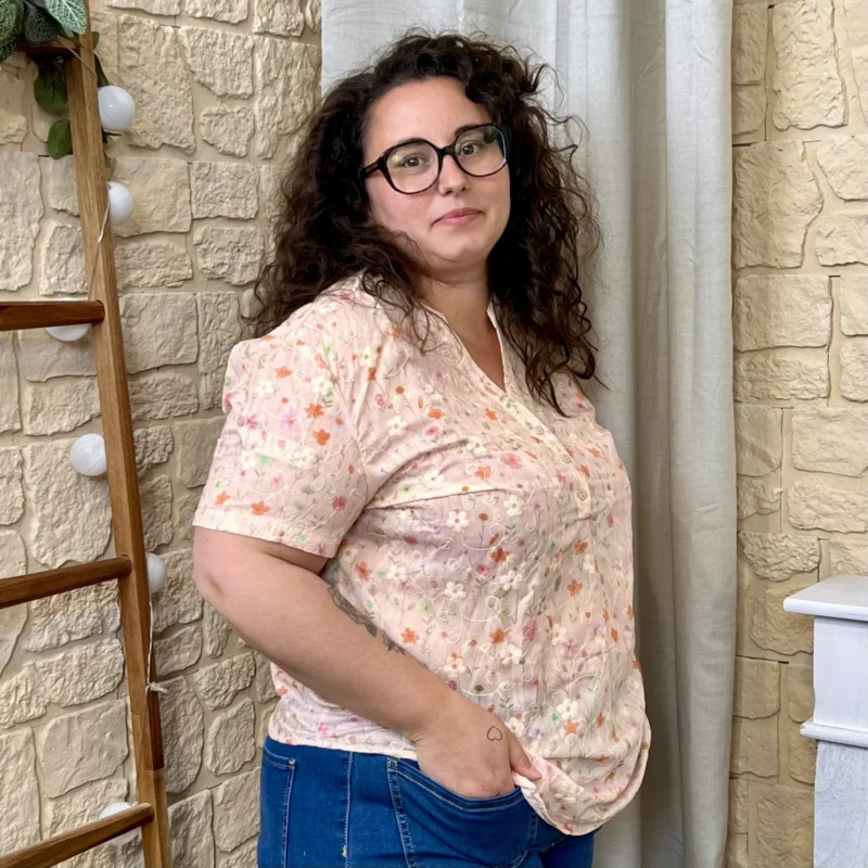 Blouse fleurie (T44-T52) - orange-rose-poudre - 52